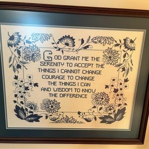 Cross Stitch Serenity Prayer framed pic